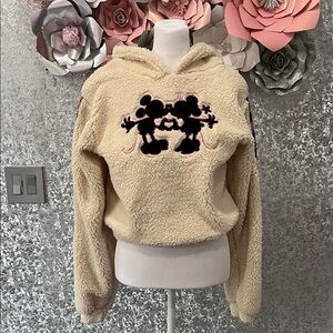 Disney Mickey and Minnie Mouse Cream Sherpa Cozy Hoodie Size Small